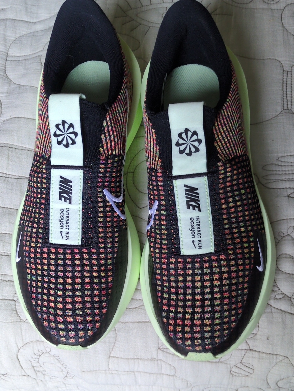 Nike Interact Easyon Run Sneakers in Black/Multicolored with Neon Green Sole